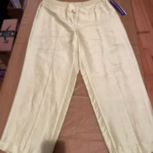 August Silk size 12 lime green / silk cropped tapered front zip pant NWT